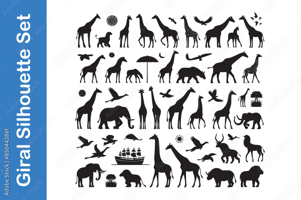 giraffe silhouette set with editable vector giraffe silhouette set with editable vector