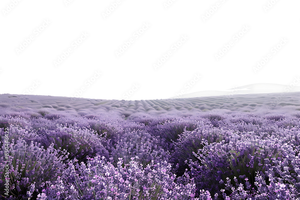 Obraz premium Panoramic lavender field isolated on white background.