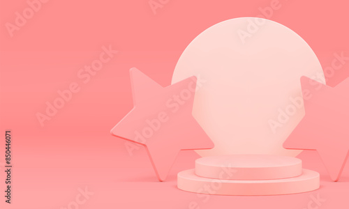 Pink 3d podium with stars mock up for cosmetic product presentation realistic vector