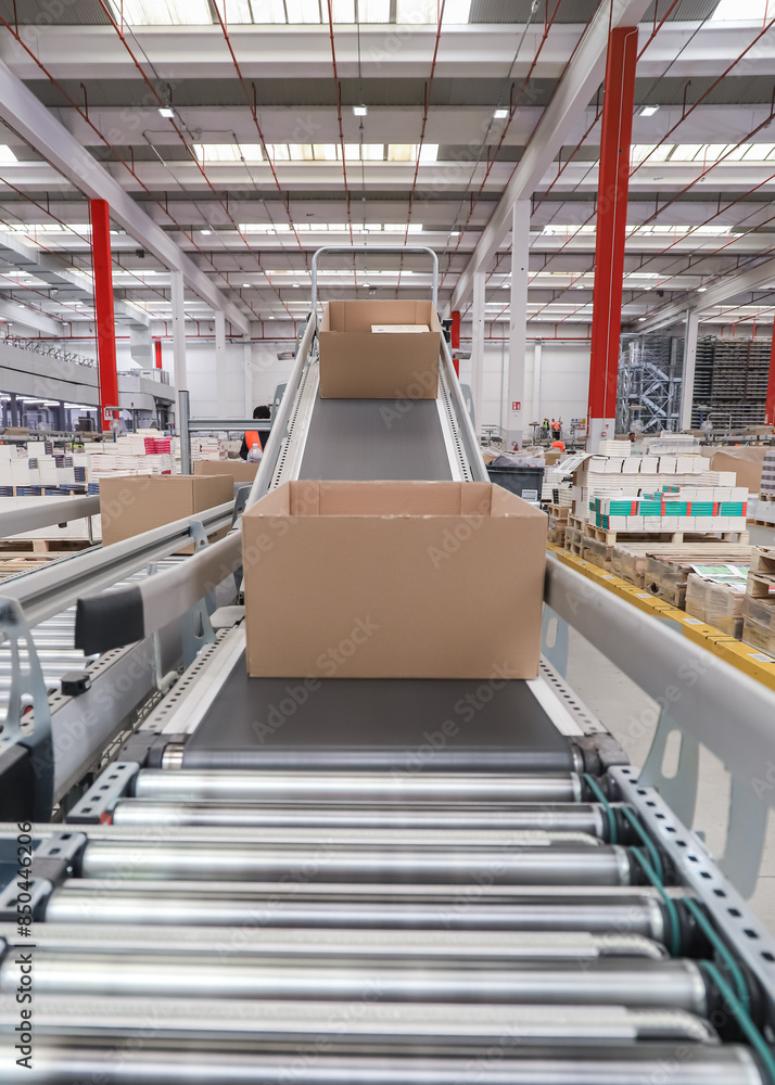 Fototapeta premium packing line in a logistics warehouse