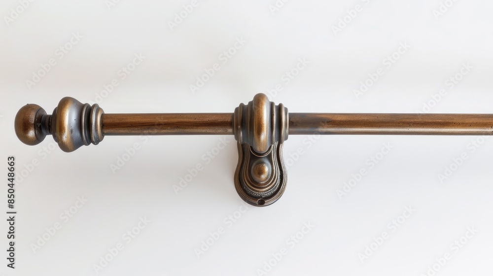 Bracket for curtain rod eaves and pole against white backdrop Bracket for curtain rod eaves and pole against white backdrop