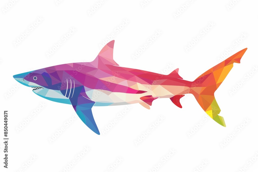 Fototapeta premium rainbow colored shark isolated on white background flat illustration