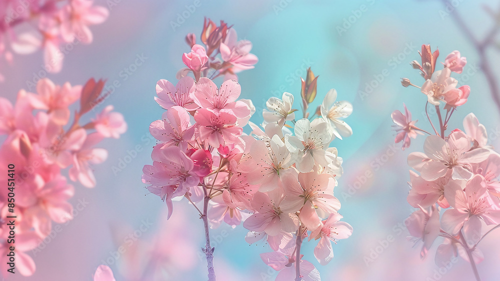 Serene Springtime Tableau: Delicate Cherry Blossoms in Soft Pastel Tones Serene Springtime Tableau: Delicate Cherry Blossoms in Soft Pastel Tones