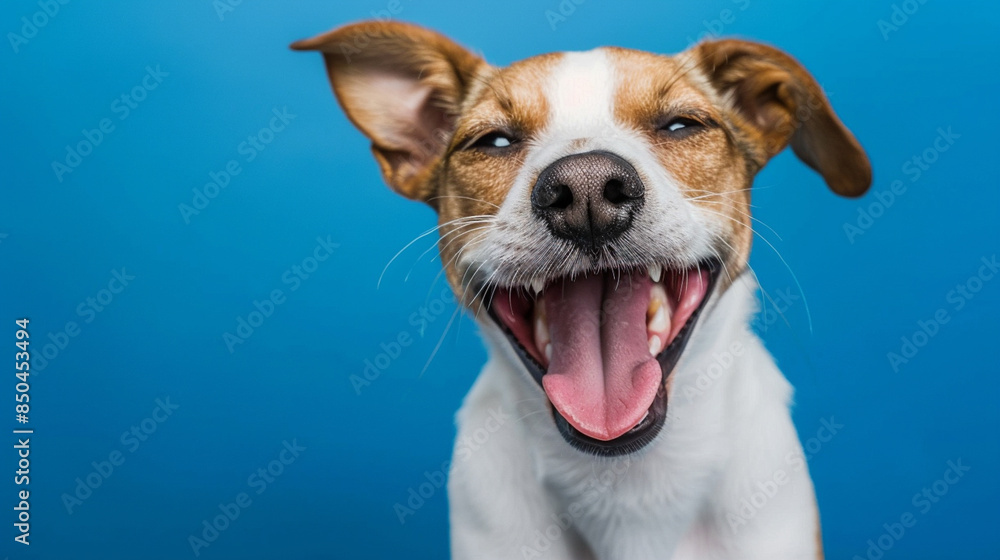 A dog is smiling and has its tongue out A dog is smiling and has its tongue out
