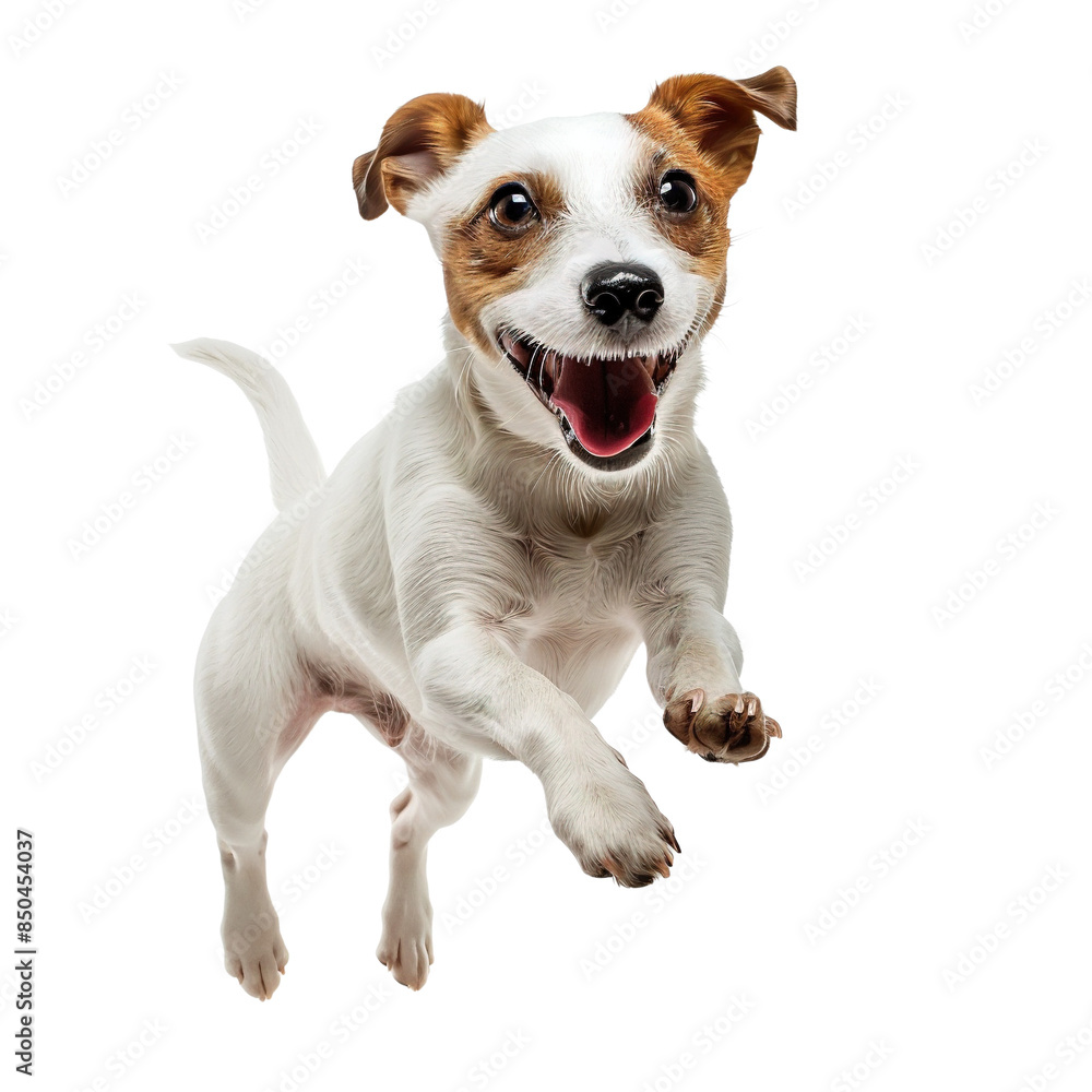 Happy cute dog running and jumping on transparent or white background Happy cute dog running and jumping on transparent or white background