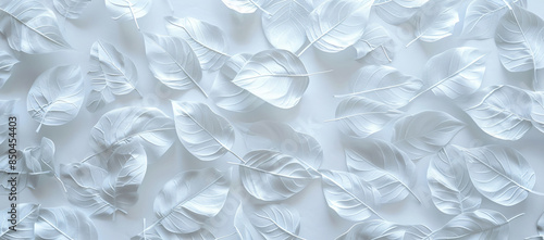 3d wallpaper white leaves background. Abstract leaf texture for interior mural painting