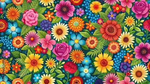 Seamless floral pattern with vibrant and colorful flowers, floral, seamless, pattern, vibrant, colorful, design, background