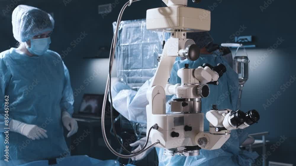 Ophthalmological clinic of modern medicine, diagnostics and vision correction. Nurses prepare instruments and materials prepared for the surgeon in the operating room. Ophthalmological clinic of modern medicine, diagnostics and vision correction. Nurses prepare instruments and materials prepared for the surgeon in the operating room.