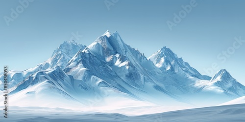 Wallpaper Mural Minimalist mountain landscape, snow-capped peaks, clear blue sky, monochrome colors, distant perspective, sharp contrast, high-resolution, serene and majestic Torontodigital.ca