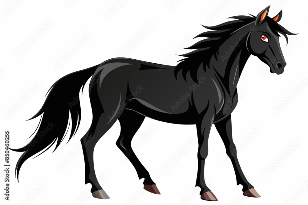 Black horse isolated on white background. Concept of wild animal illustration, minimalist style, graphic art. Print, icon, logo, template, pictogram, element for design Black horse isolated on white background. Concept of wild animal illustration, minimalist style, graphic art. Print, icon, logo, template, pictogram, element for design