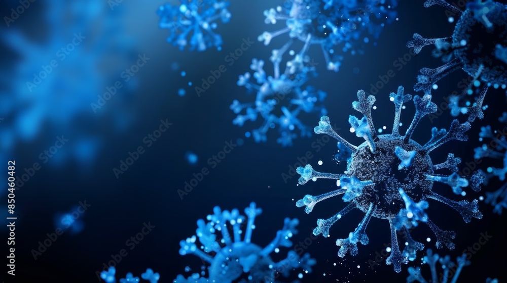 A blue digital multiple virus on dark background A blue digital multiple virus on dark background