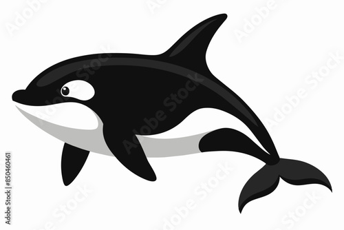 Black and white killer whale isolated on a white background. Concept of ocean creature illustration, minimalist style, marine life, orca whale. Print, icon, logo, template, digital art.