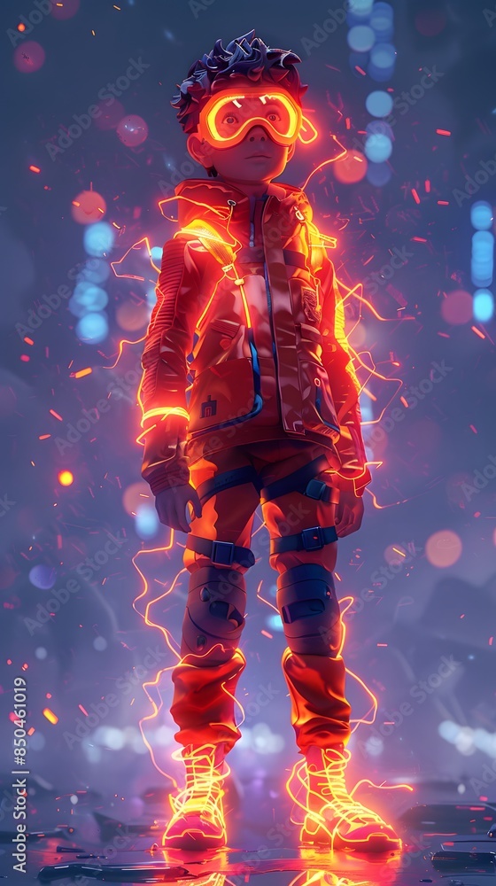 Fototapeta premium Edgy 3D Generation Z Avatar, Futuristic Sci-Fi Character Model with a Touch of Technological Magic