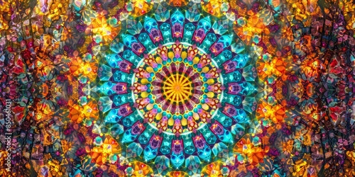 Wallpaper Mural Kaleidoscopic geometric pattern, bold colors, radial symmetry, intricate details, bird's eye view, high contrast, vibrant energy, ultra-high-definition, psychedelic art style Torontodigital.ca