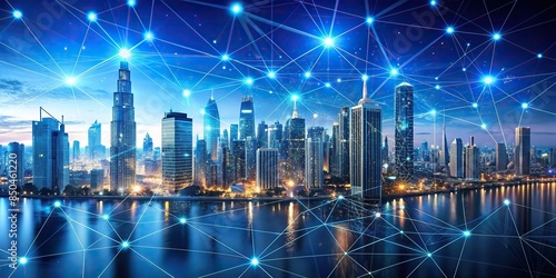 Futuristic cityscape with decentralized blockchain network, futuristic, cityscape, blockchain photo