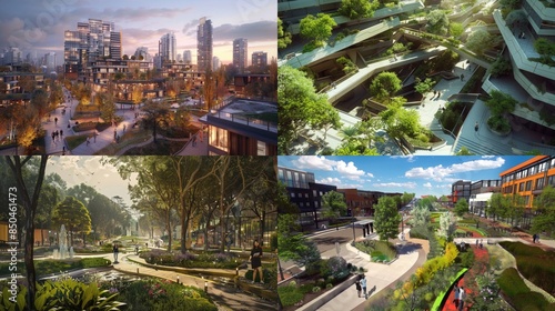 Innovative mixed-use development featuring terraced design, public green spaces, and pedestrian-friendly pathways, urban living, modern architecture, mixed-use development photo