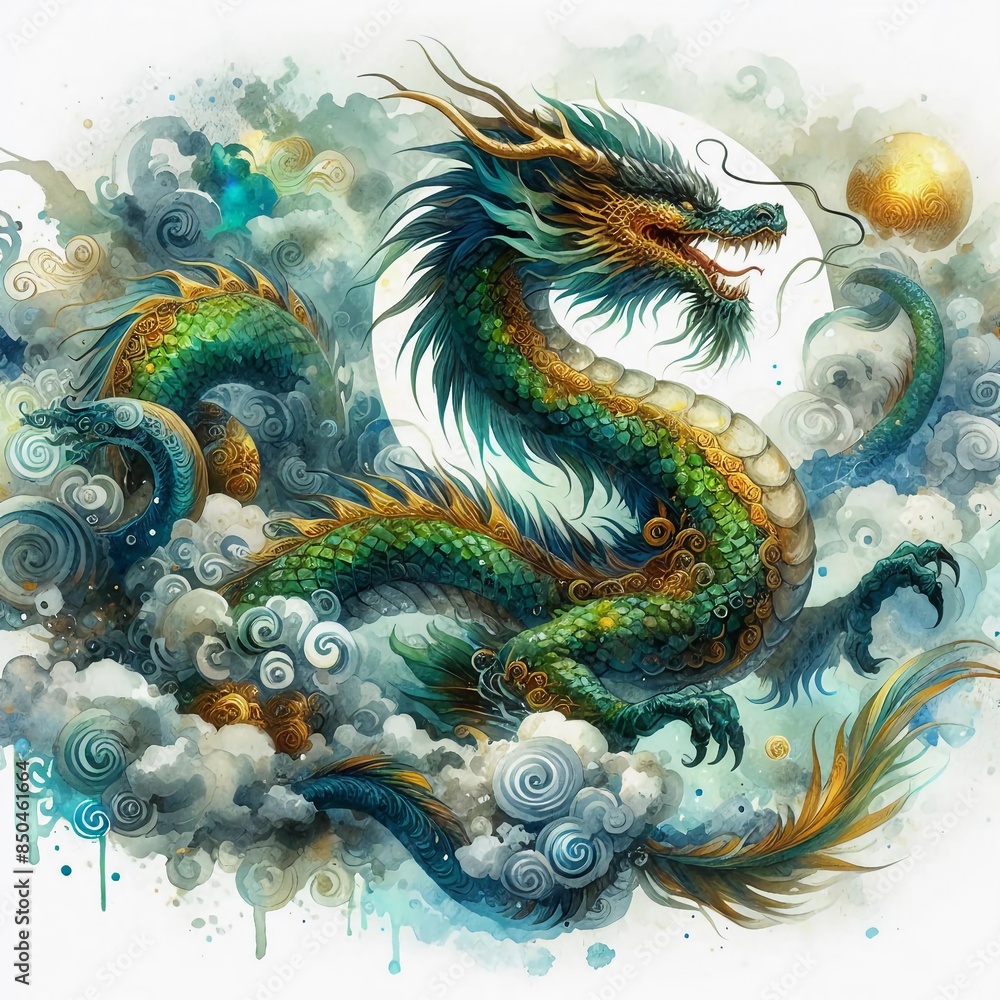 Watercolor Chinese dragon Watercolor Chinese dragon