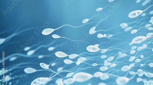 A blue background with white sperms flowing in the air