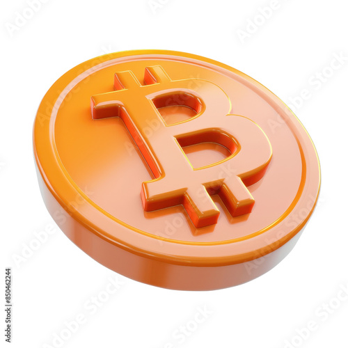 A cryptocurrency clipart, fintech services element, Orange 3D rendered Bitcoin cryptocurrency coin, isolated on transparent background