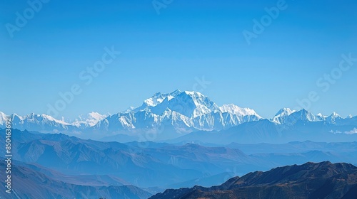 Kangchenjunga mount landscape under a clear blue sky, Kangchenjunga, mountain, peak, summit, landscape, nature, blue sky, clear, serene, Himalayas, snow-capped, scenic, outdoors, wilderness