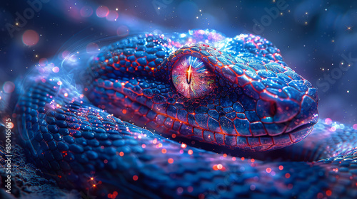 Mystical Glowing Snake with Radiant Third Eye photo