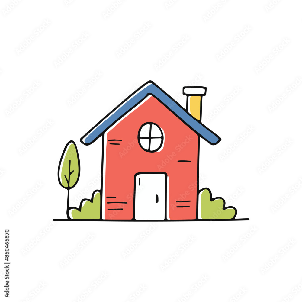 illustration of house with tree and bushes illustration of house with tree and bushes