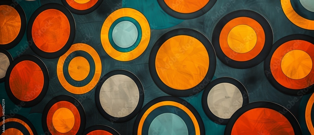 A colorful abstract painting of circles in various sizes and colors A colorful abstract painting of circles in various sizes and colors