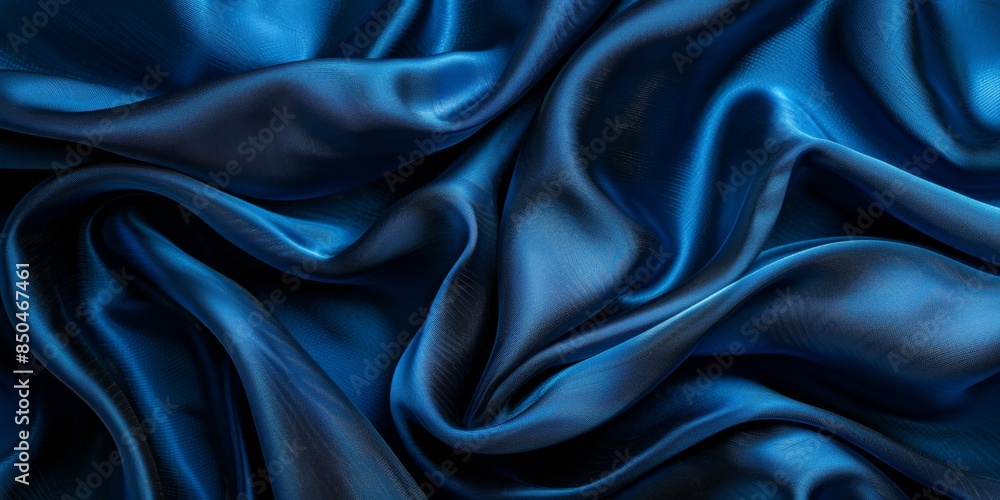 Fototapeta premium Close-up of Blue Fabric Texture, a Dark and Moody Background. This captivating image showcases the intricate texture of a blue fabric, captured in a close-up shot against a dark background.creating a 