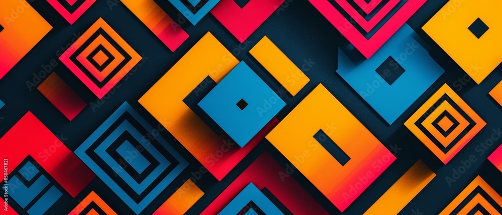 A colorful abstract design of squares and triangles A colorful abstract design of squares and triangles