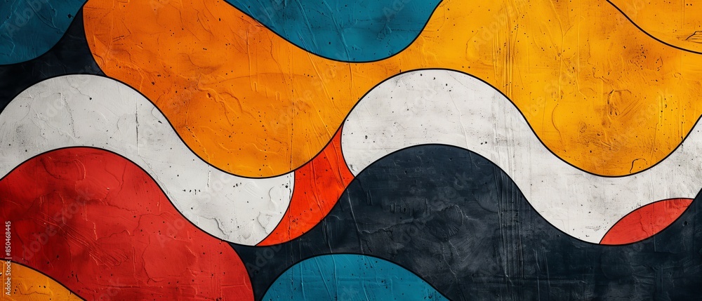 A colorful abstract painting with a wave pattern A colorful abstract painting with a wave pattern