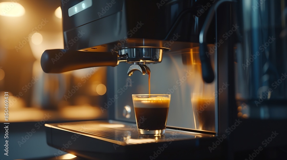Coffee machine filling a cup with Making coffee by coffee machine into cup espresso coffee coming out from an automated coffemaker machine Beverage drink for breakfast : Generative AI Coffee machine filling a cup with Making coffee by coffee machine into cup espresso coffee coming out from an automated coffemaker machine Beverage drink for breakfast : Generative AI