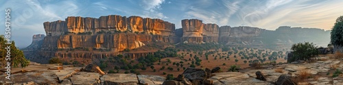 The impressive Bandiagara Escarpment in Mali, known for its dramatic cliffs and Dogon cultural heritage photo