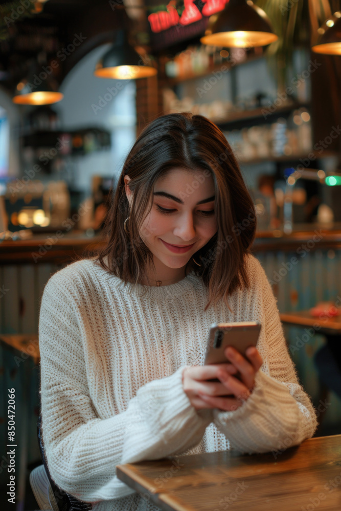 A person sitting at a table looking at their cell phone A person sitting at a table looking at their cell phone