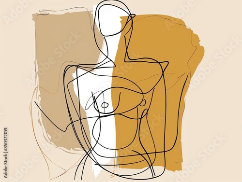 Elegant Simplicity: Abstract Human Form Line Art Minimalistic line art capturing the essence of human form in abstract shapes and earthy tones photo