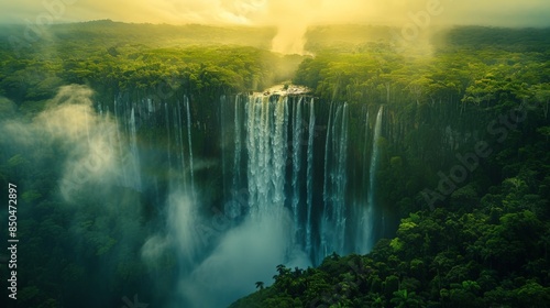 The magnificent Kaieteur Falls in Guyana, one of the world's tallest single-drop waterfalls, surrounded by dense rainforest photo