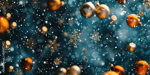 Fresh oranges surrounded by snowflakes