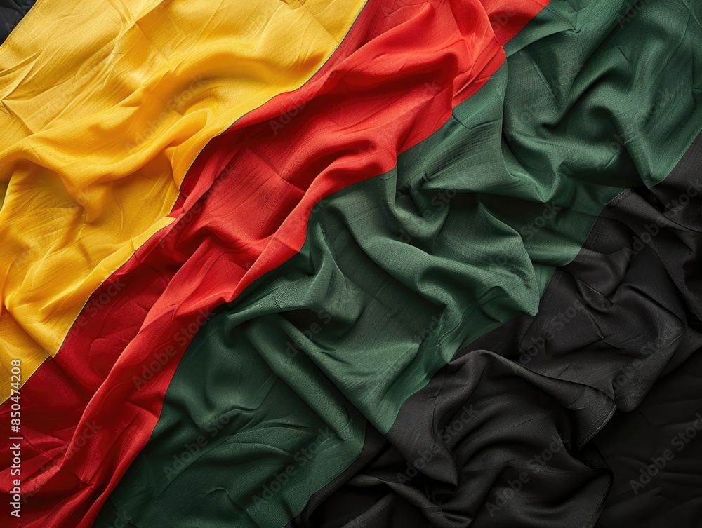 A close-up view of the colors of a national flag, featuring red, yellow, and green A close-up view of the colors of a national flag, featuring red, yellow, and green