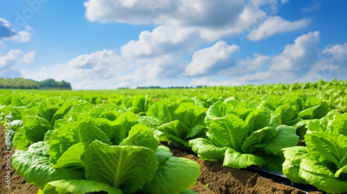field of cabbage with blue sky