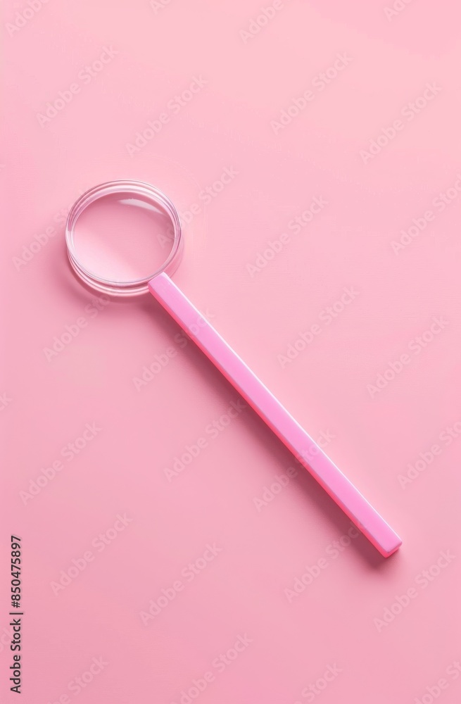 Pink magnifying glass on a pink background symbolizing search and exploration Pink magnifying glass on a pink background symbolizing search and exploration