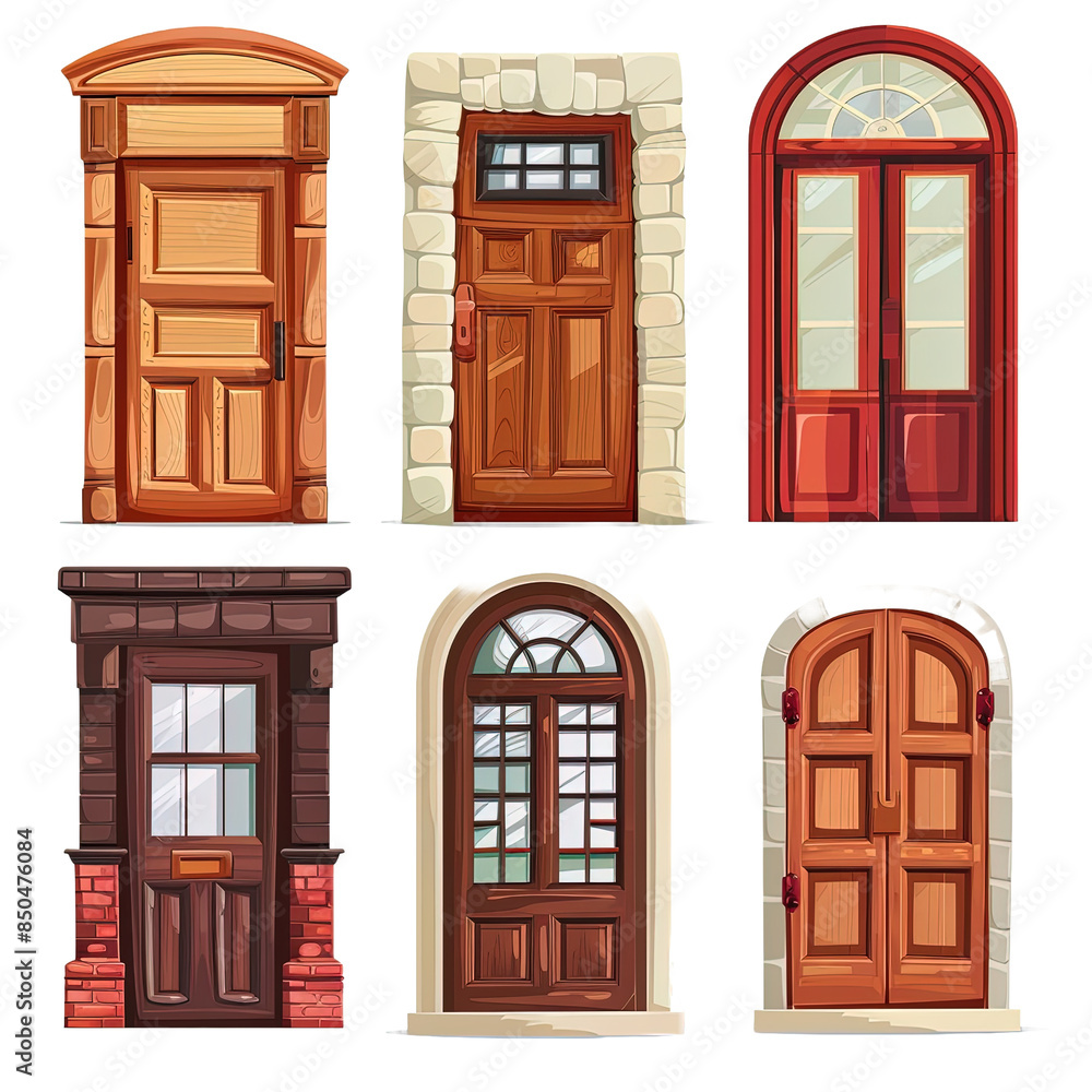 Fototapeta premium Set of door elements on transparent or white background