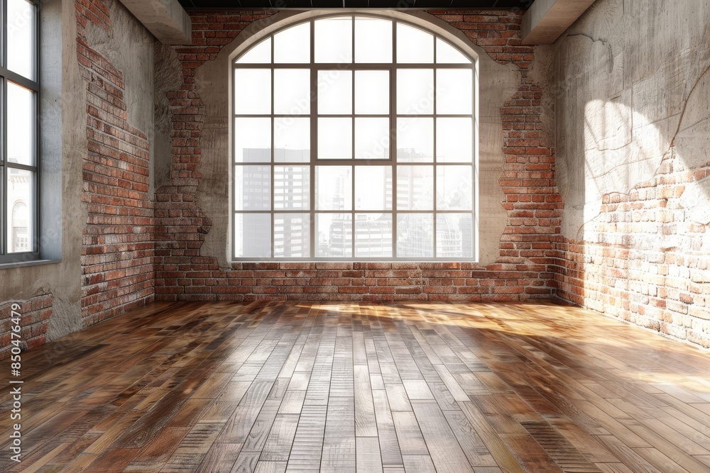 A loft-style empty room featuring a spacious window A loft-style empty room featuring a spacious window