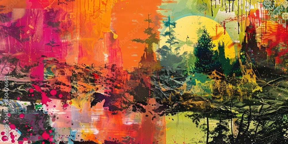 Obraz premium Vibrant Mixed Media Coastal Landscape