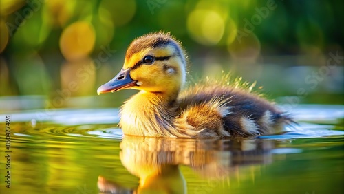 Adorable duckling swimming in tranquil lake on sunny day, duckling, lake, water, feathers, beak, sunshine, peaceful, perfect day