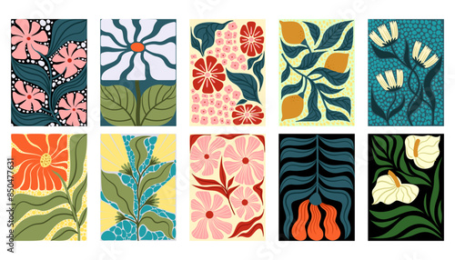 Matisse abstract flower. Minimal floral poster. Pattern design, vintage botanical prints collection, trendy card color, organic contemporary spring art. Notebook cover, vector background illustration