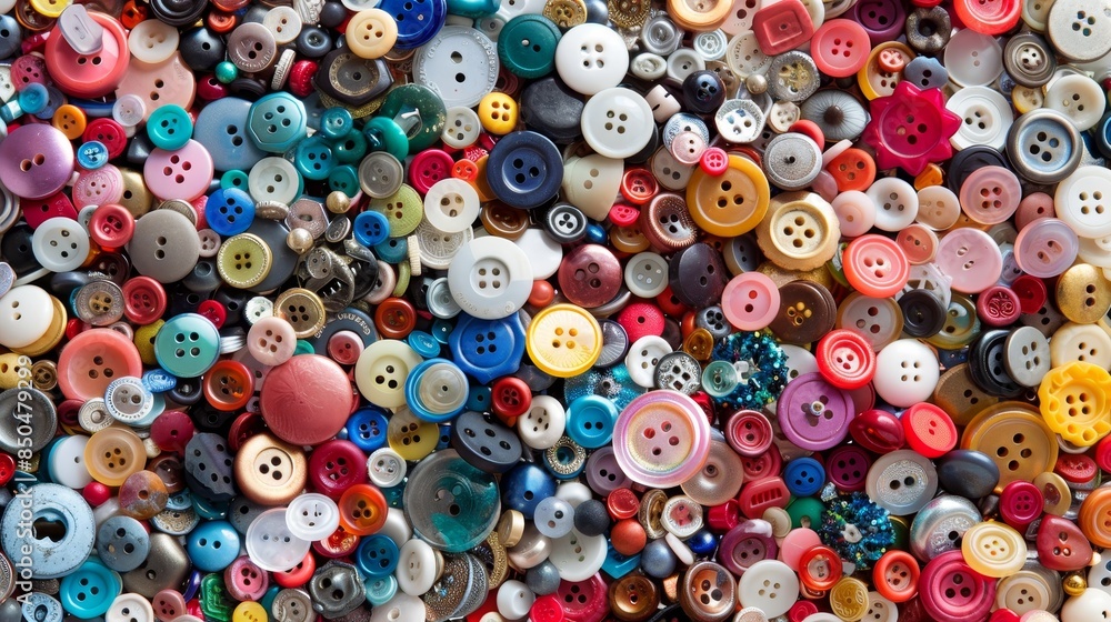 Vibrant background crafted from an array of assorted buttons for a unique visual appeal Vibrant background crafted from an array of assorted buttons for a unique visual appeal