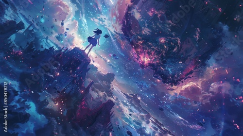 Anime characters in a celestial realm 