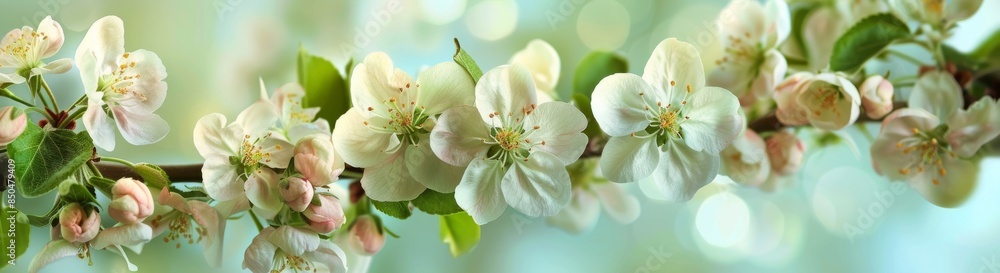 White Apple Blossoms on Green Wooden Surface White Apple Blossoms on Green Wooden Surface