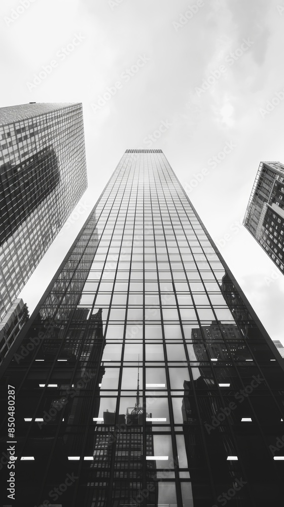 Fototapeta premium Black and white cityscape, modern architecture, sharp lines, high definition, sleek and contemporary, urban sophistication, detailed structures