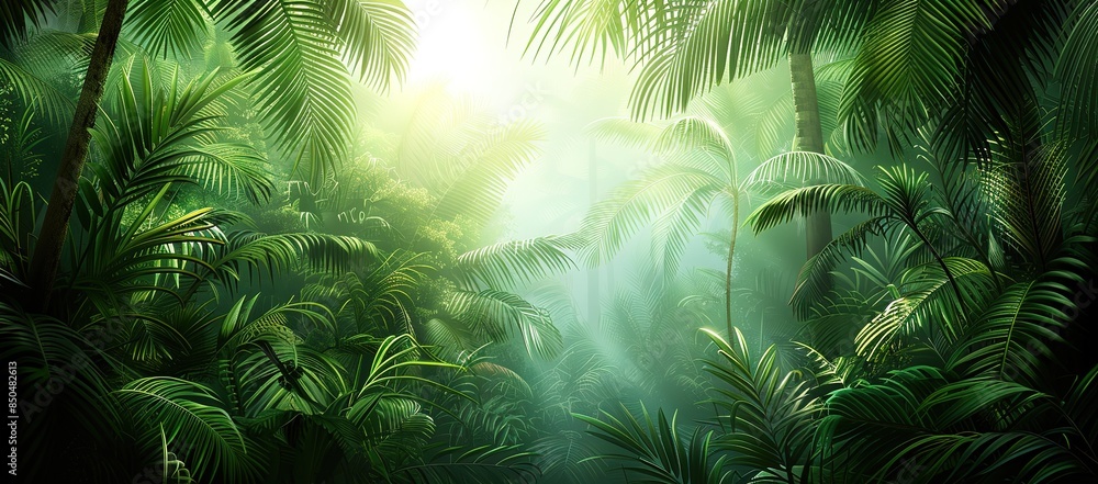 Illustration of a green forest background with light shining from behind Illustration of a green forest background with light shining from behind