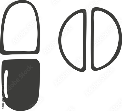 Pills icon. Hand drawn, doodle style. Vector picture.
